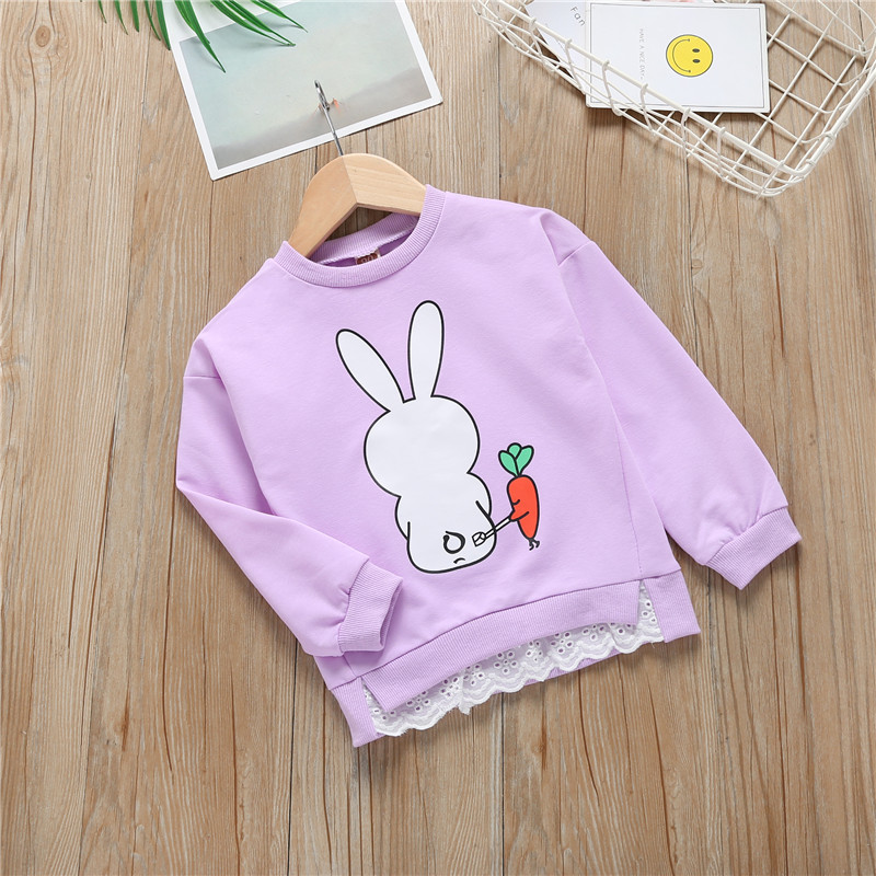 Rabbits Eat Radish Purplegirl Autumn clothes jacket 2020 new pattern cotton Foreign style children white T-shirt   Long sleeve baby Undershirt Primary and secondary school children tide