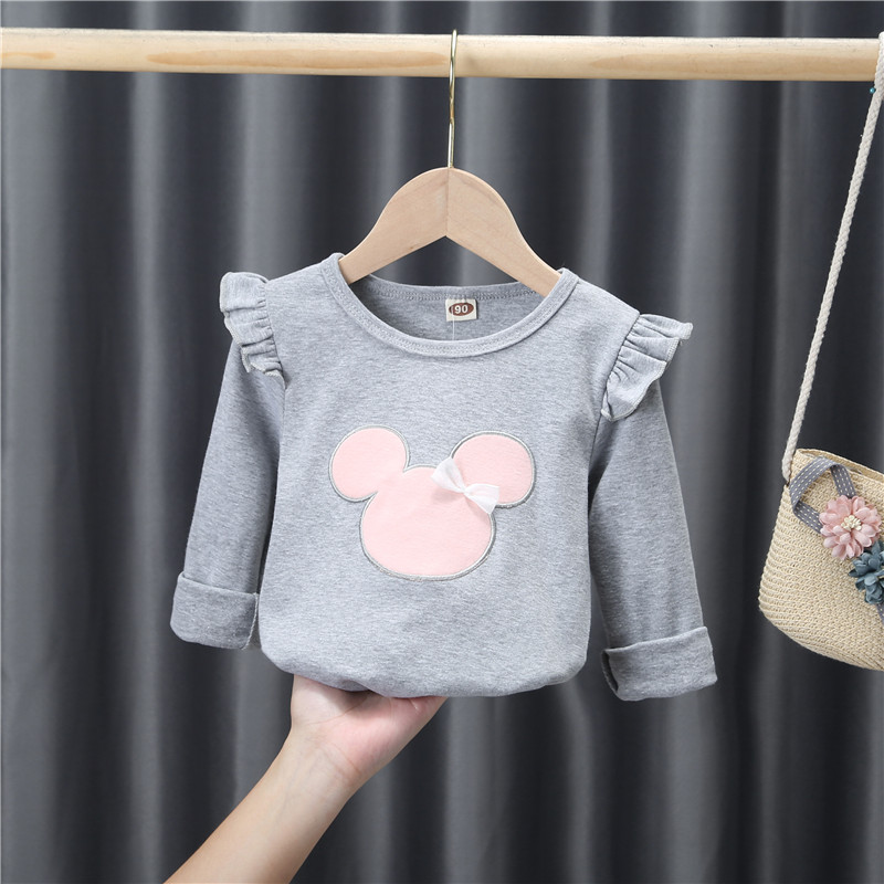 MICKEY MOUSE Shirt Greygirl Autumn clothes jacket 2020 new pattern cotton Foreign style children white T-shirt   Long sleeve baby Undershirt Primary and secondary school children tide