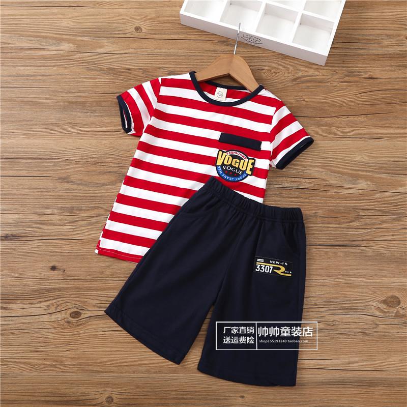 2018 bé gái phù hợp với thời trang mùa hè bé trai sọc hai mảnh cotton bé trai và bé gái với quần áo trẻ em lớn quần áo thủy triều quần áo bé gái
