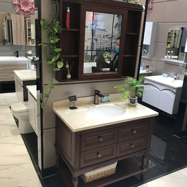American Oak Wood Smart Mirror Cabinet Bath Cabinet Combined Floor Wash Wash Wash Basin Solid Wood Wash Terrace Basin Toilet-Taobao