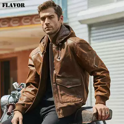 Autumn and winter new leather men's American casual pigskin leather jacket large size plus cotton hooded jacket men