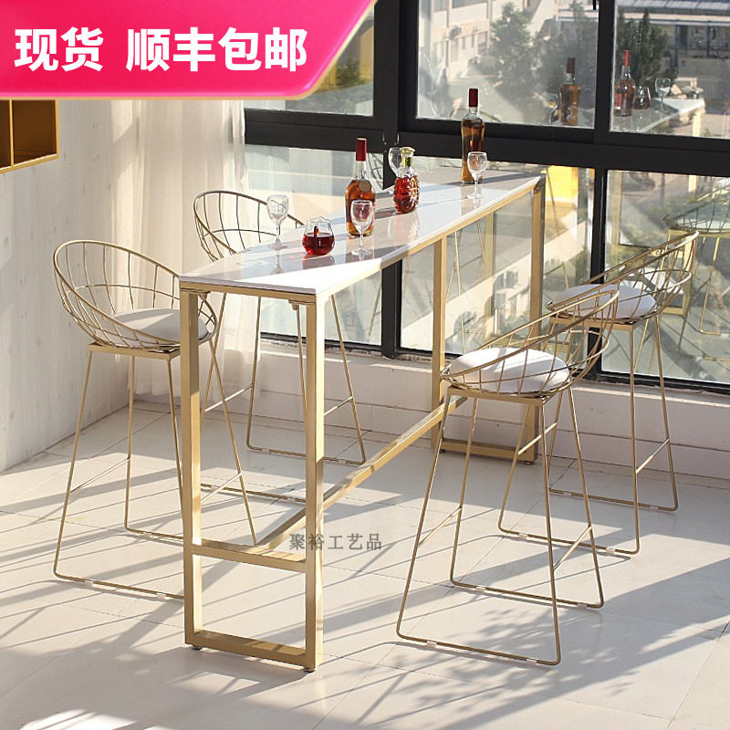 Nordic Wrought iron bar table Leisure home wall Marble dining room Cafe Milk tea shop Bar high-legged table and chair