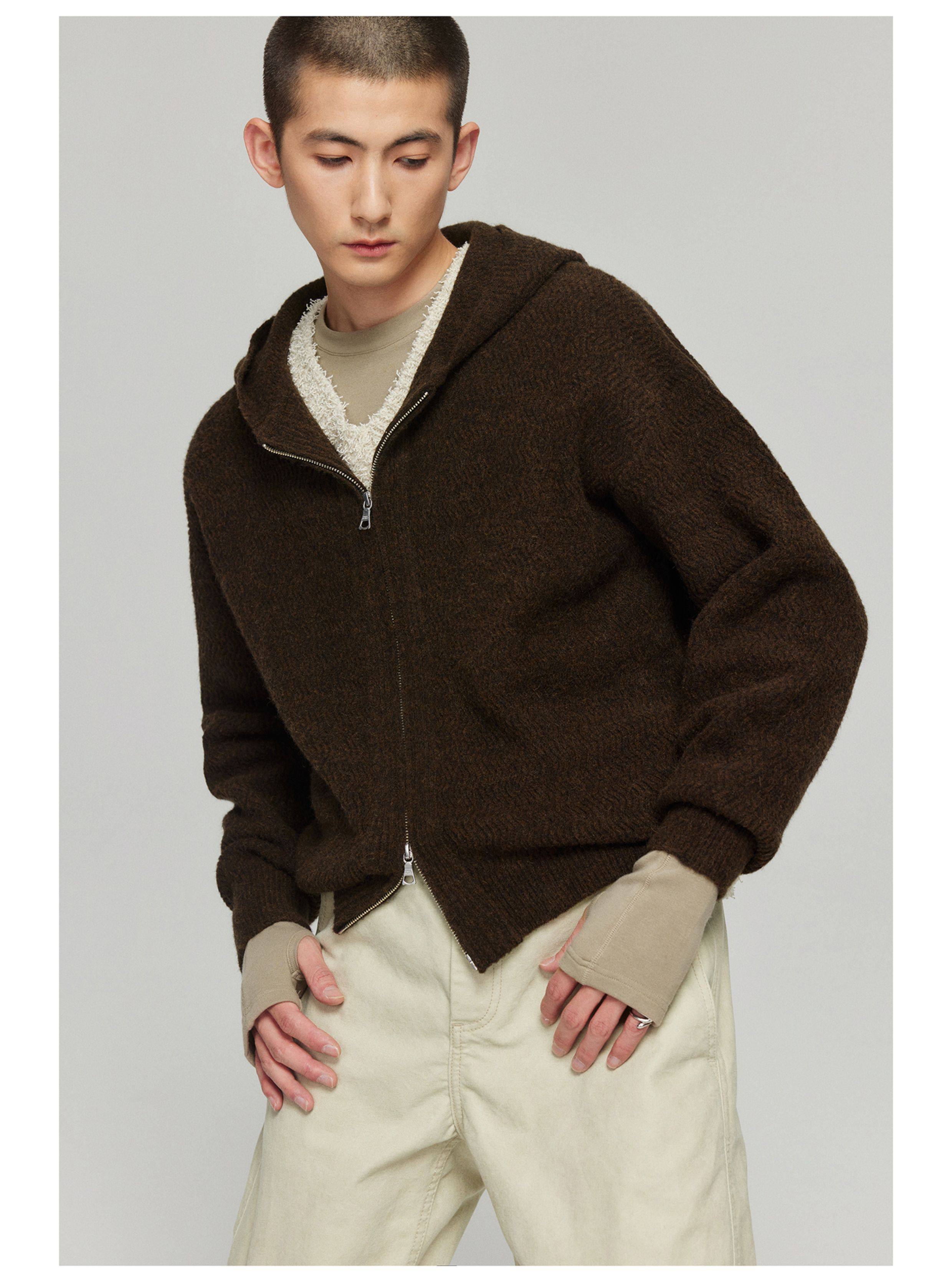 Simple project wool blend tuck-front zip-up hoodie: a fall and