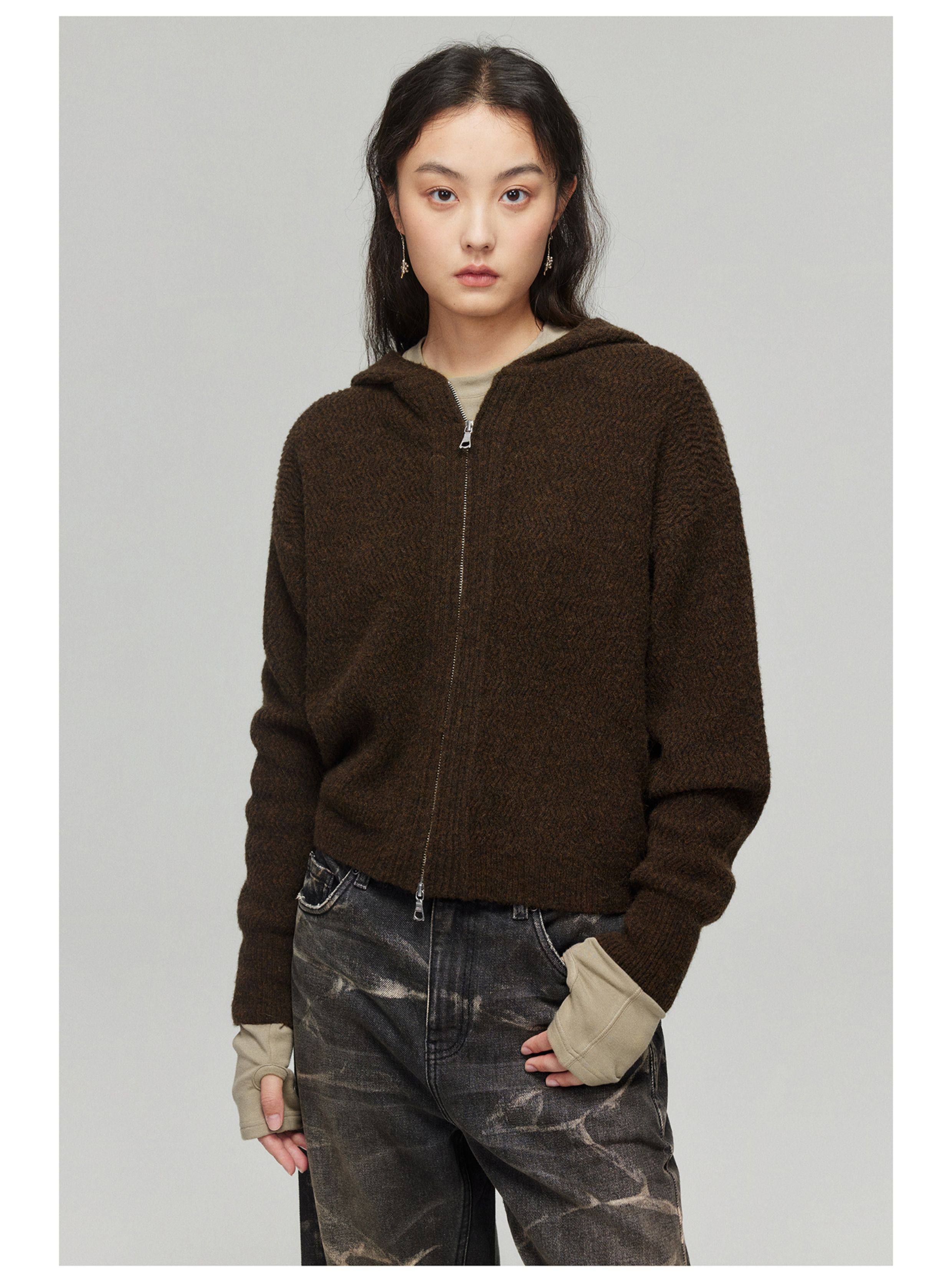 Simple project wool blend tuck-front zip-up hoodie: a fall and