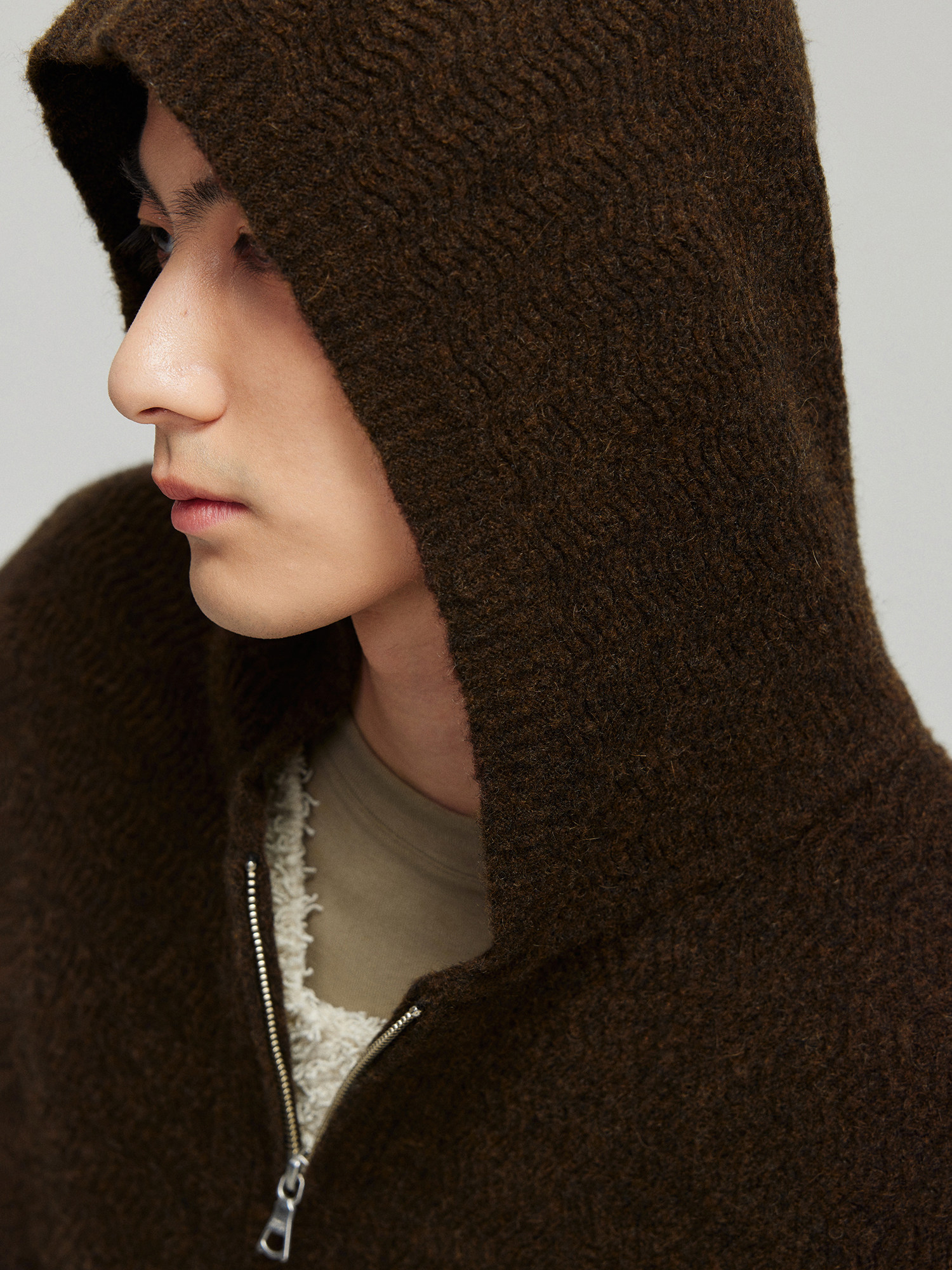 Simple project wool blend tuck-front zip-up hoodie: a fall and