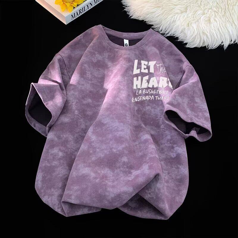 2026新款美式短袖T恤男宽松百搭休闲ins潮流扎染印花青少年上衣潮