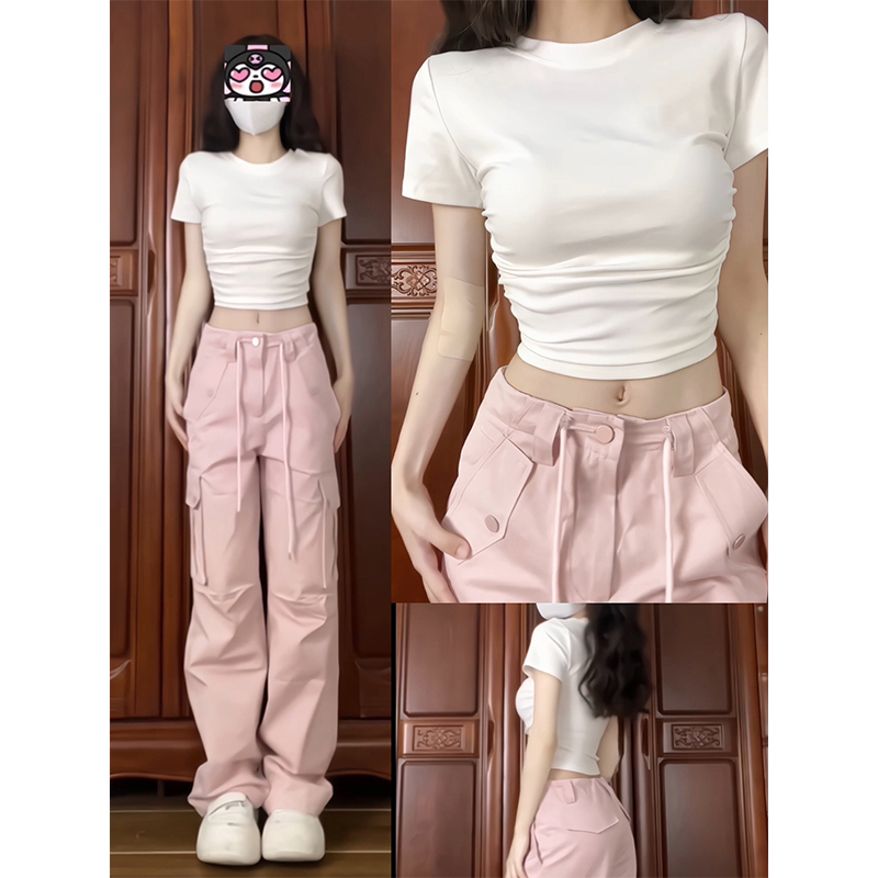Spicy Girl White Short-Sleeved T-Shirt for Women, Summer Slim Fit High-Waisted Short White Crop Top