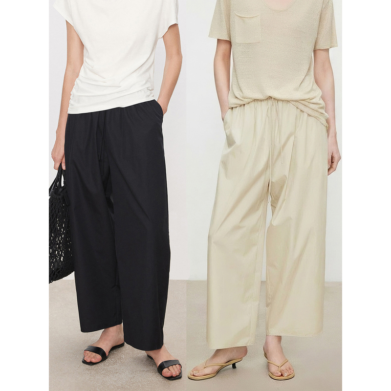 Viseman Nine-Point Walking Pants_Lightweight Thin Supima Cotton Slimming Elastic Waist Balloon Pants for Women