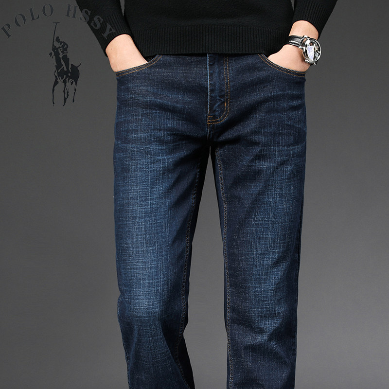 Brand autumn and winter jeans men's mid-waist loose straight high-end business casual pants trendy thick elastic trousers - Taobao