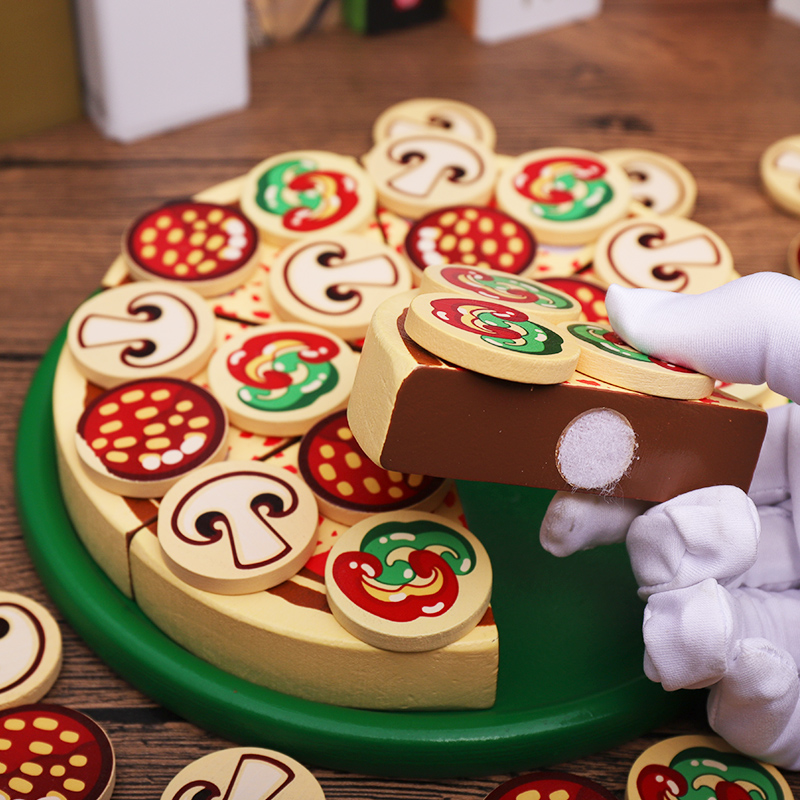 Mô phỏng bằng gỗ pizza chơi nhà trẻ em đồ chơi câu đố giáo dục sớm xây dựng khối đồ chơi nhà bếp 3-4-5-6 tuổi - Đồ chơi gia đình đồ chơi gỗ cho bé