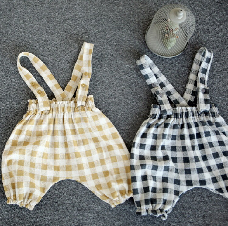 Special offer Korean mini dressing girls boys baby plaid overalls trousers
