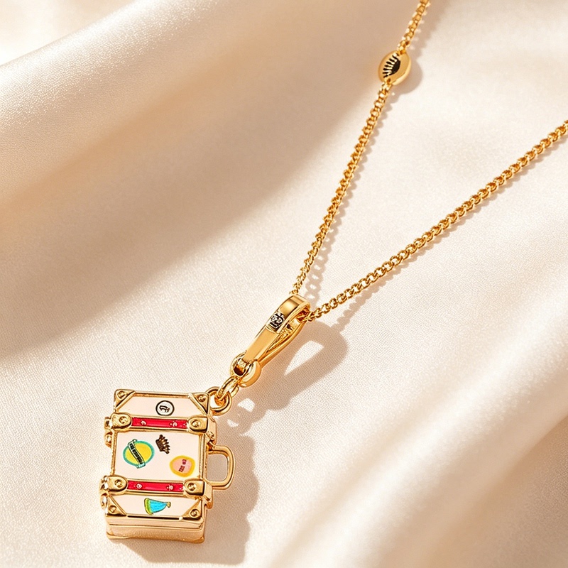 High-End Juicy Enamel Openable Printed Handbag Pendant Necklace Square Crown Pendant Sweater Chain for Women High-End Juicy Enamel Openable Printed Handbag Pendant Necklace Square Crown Pendant Sweater Chain for Women