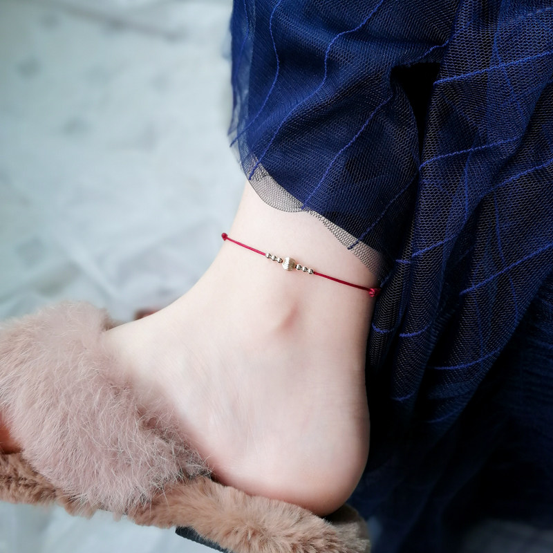 14K gold anklet female red rope does not fade South Korea Korean version simple personality ankle net red niche design transfer beads