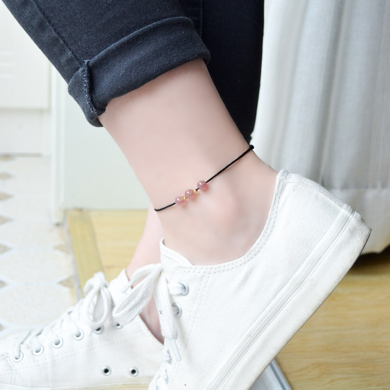 Peach Blossom Foot Chain Woman Red Rope Korean Version Hand Woven Foot Rope Brief student Mori Girlfriends Sexy Retro Ankle