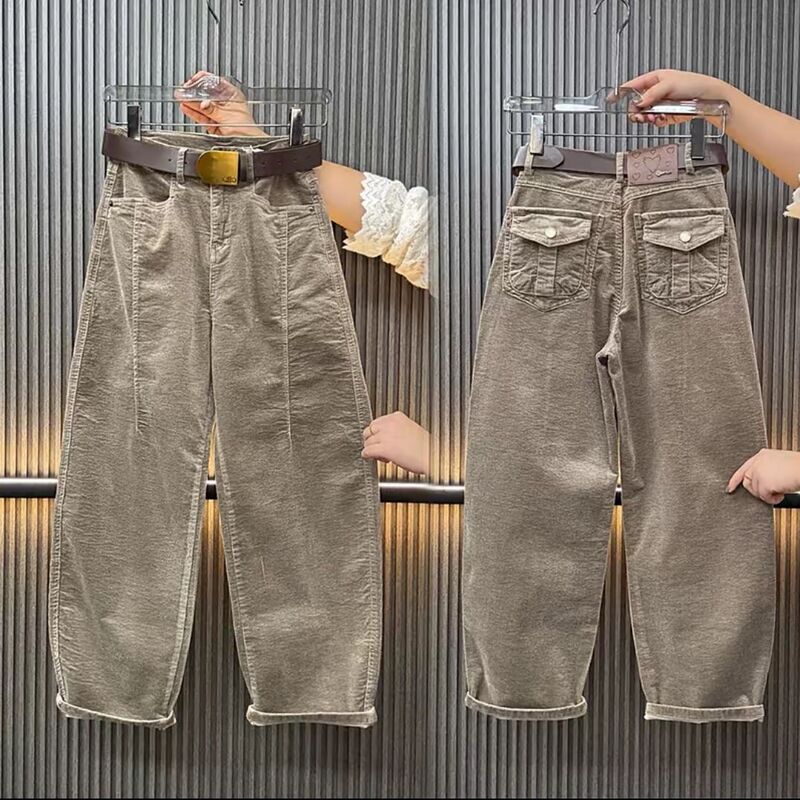 New 2025 Versatile Stylish Corduroy Fashion Harem Pants for Autumn and Winter, Loose Fit, Slimming, Casual, Trendy Women's Pants