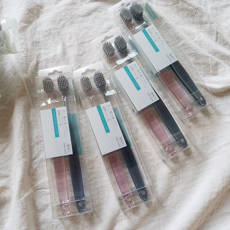 Easy-to-use recommendation Transparent crystal handle Two-pack couple models Simple Japanese wide-head soft-bristled adult toothbrush