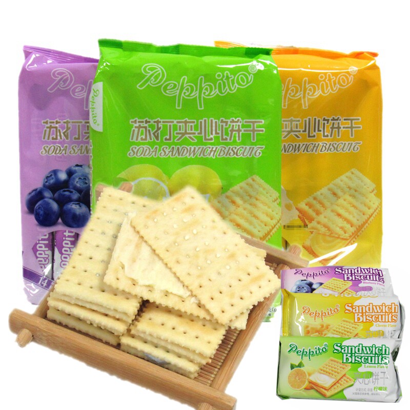Hong Kong Peppito soda sandwich biscuit 380g * 3 packs of combed salted sweet cheese lemon blueberry breakfast for breakfast