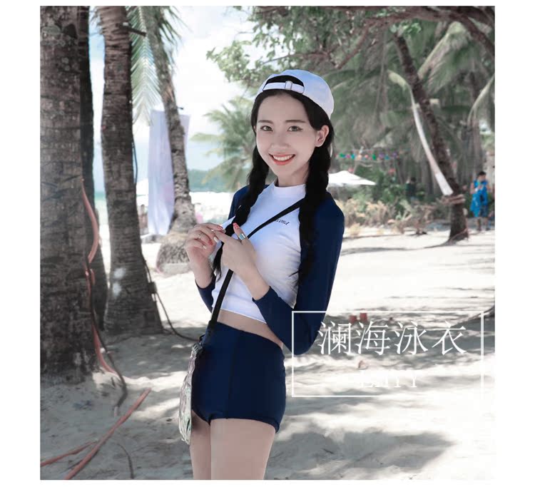 澜 海 泳衣 khí tươi dài tay áo kem chống nắng bảo thủ mỏng chia mới đồ bơi nữ mùa xuân nóng kỳ nghỉ áo 2 mảnh