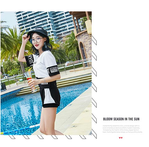 Áo tắm Bohai Nữ Bảo thủ Sinh viên Chia Quần Boxer Giảm béo Tay áo ngắn Thể thao Áo tắm ba mảnh bikini 2 mảnh