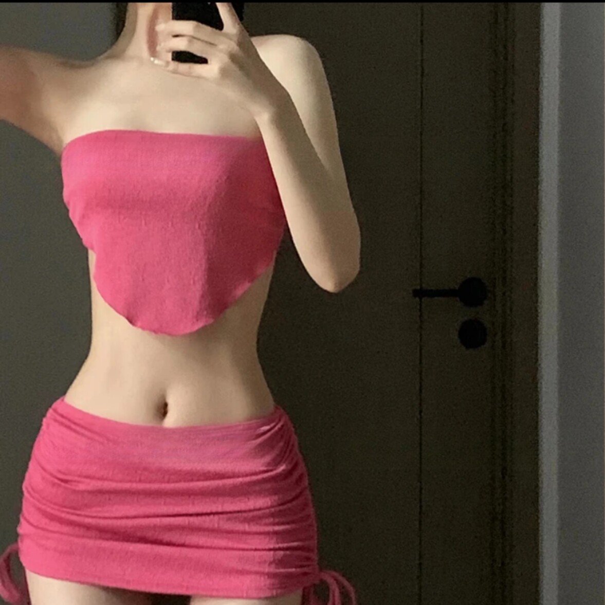 Suzish kiyimlari, trubkali top, to'plam, stakanli top, internet yulduzi, 3 qismli to'plam