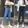 Quần jean cạp cao nữ thẳng 2018 xuân hè mới phiên bản Hàn Quốc đã mỏng hoang dã size lớn rộng màu đen dài quần thủy triều quần short bò