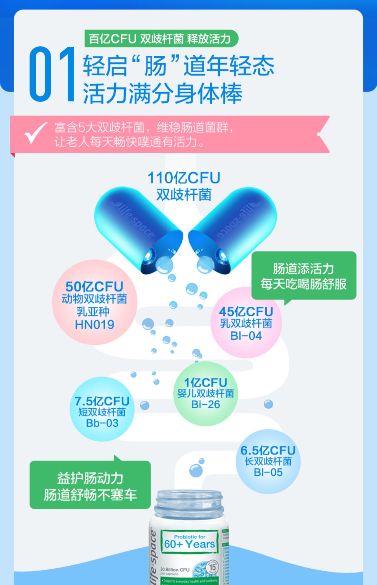 【拍2件】lifespace中老年人益生菌60粒