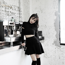 MUCHA original white long sleeve t-shirt female tide short Supper body overa blouse with black rounded collar undershirt