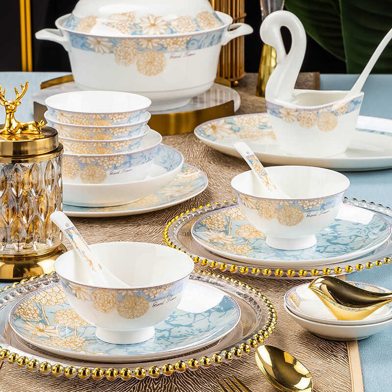 Jingdezhen Ceramic Bowl and Plate Set for Home DIY Combination Set Tableware Nordic Style Time-Walking Porcelain Bowl and Plate