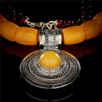 Prince Russian natural amber old Beeswax pendant Hand string Single bead ring Necklace Rough sweater chain for women