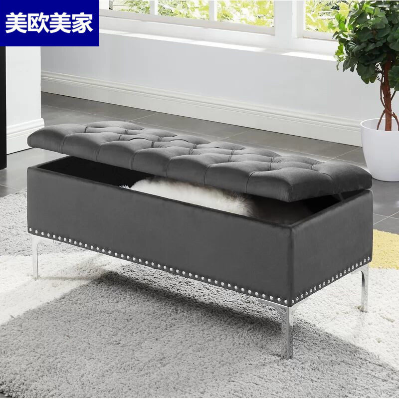 Nordic light luxury velvet shoe changing stool storage pull button cloakroom stool clothing store bedroom storage bedroom bed end stool