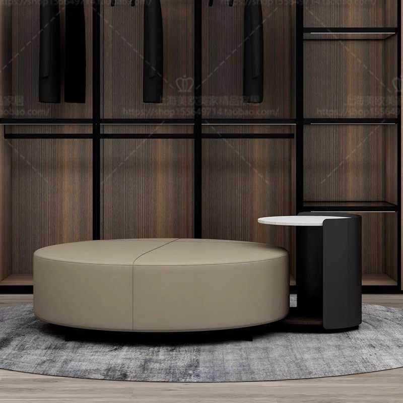 Extremely Minimalist Real Leather Sofa stool Dining Room Tea Table Pedaling Modern Round Card Its Color style changing shoes Stool Cloister stools