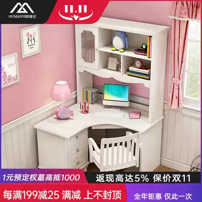 European desk bookshelf combination children's home computer desktop table Korean corner bookcase small apartment desk