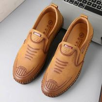 Net Red Dragonfly Mens Leather Shoes Leather Summer Breathable Mens Shoes Casual Business Dad Shoes Soft-bottom Bean-Bean Shoes