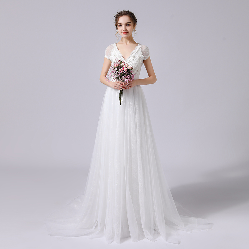 Founder Van Sanna Original design New products Real pictures Bubbles Short Sleeves Lace Light Wedding Dress Gown Dress Out of the house Shooting Lawn