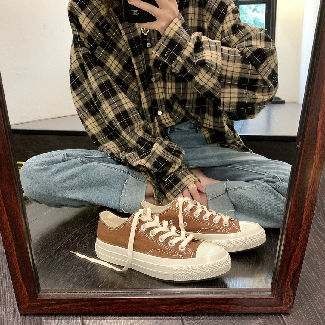 [Sheii Su Yinyin] Welfare Classic ~ 1970s Blacks thick -bottomed leisure low -top canvas shoes women's shoes spring