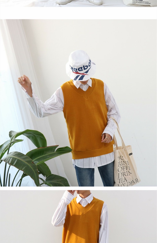 Hàn Quốc Dongdaemun mùa thu mới áo len nam vest vest đan cổ chữ V không tay áo vest màu rắn vest nam đẹp