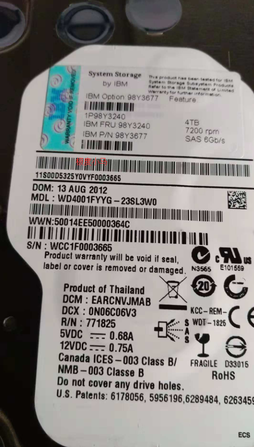 IBM PN# 98Y3677 98y3240 IBM 4TB 7 2K SAS 3 5 Inch HDD