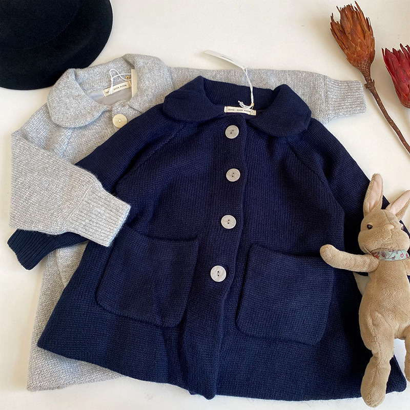 SP Concots Retro Temperament Girl Knit Jacket Pure color Winter children, what about the sweater wool, the great coat spot