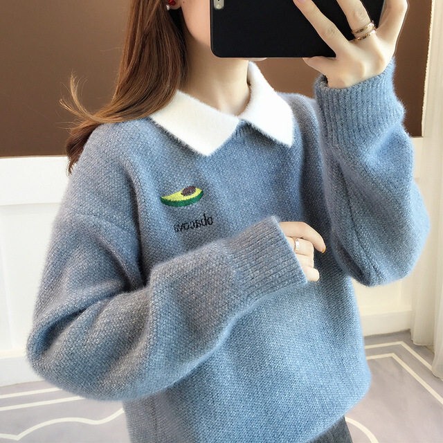 New Autumn and Winter Mink Velvet Sweater for Women, Loose Outerwear, Korean Style, Stylish, Thickened Student Top, Knitted Base Shirt, Trendy New Autumn and Winter Mink Velvet Sweater for Women, Loose Outerwear, Korean Style, Stylish, Thickened Student Top, Knitted Base Shirt, Trendy