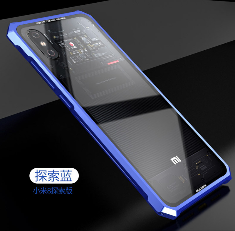 Kylin Armor Shockproof Scratch-resistant Aluminum Bumper Tempered Glass Cover Case for Xiaomi Mi 8 & Xiaomi Mi 8 Explorer
