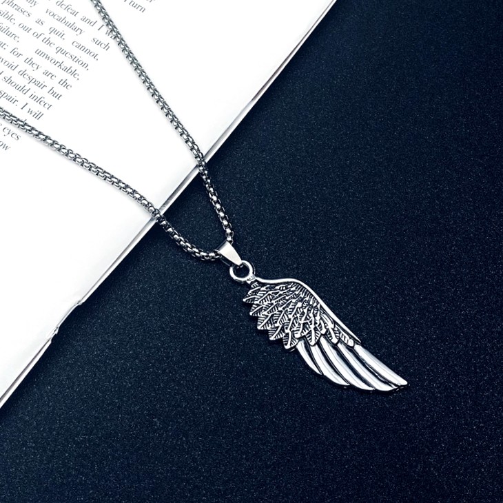 Collier ailes d'ange rétro en acier inoxydable pour femme et homme_voghion.com