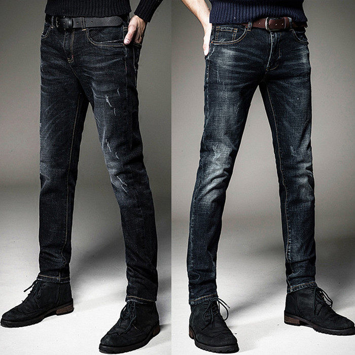 Hong Kong 2022 summer new Korean version fashion men's slim straight casual jeans elastic small feet long pants