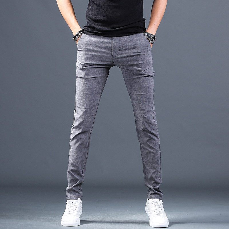 Tide brand summer ice silk ultra-thin casual pants men's all-match men's Korean version trendy straight-leg men's pants slim-fit plaid western pants