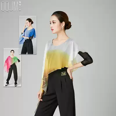Qingqing Jiamei modern dance dress women's jacket national standard dance waltz original Tencel irregular stitching fashion mid-sleeve