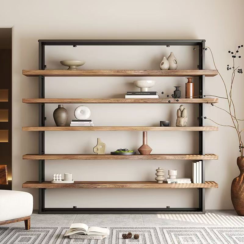Nordic Solid Wood Bookshelf, Natural Wood Wall-Mounted, Simple Industrial Retro Office Display Rack, Display Shelf, Floor-Standing Storage Rack
