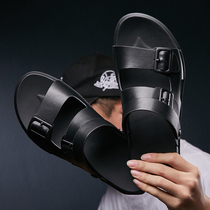 Foreign trade export mens shoes factory cut label special price clearance pick up leaked cow goods genuine leather casual beach leather sandals and slippers for men