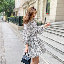 Xi Van Fa Style Retro Agaric Side Bubble Sleeves Small Sub Snow Spinning Broken Flowers One-piece Dress Woman Spring Autumn 2021 New