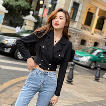 Xi Fan shirt woman design feeling small crowd 2021 Spring and autumn new body slim fit slim waist suit collar short blouse