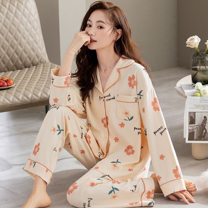 2026 New Model 100% Pure Cotton Pajamas for Women, Spring and Autumn Long-Sleeve Maternity Wear Set, Suitable for Wearing Outside in Winter, Loungewear 2026 New Model 100% Pure Cotton Pajamas for Women, Spring and Autumn Long-Sleeve Maternity Wear Set, Suitable for Wearing Outside in Winter, Loungewear