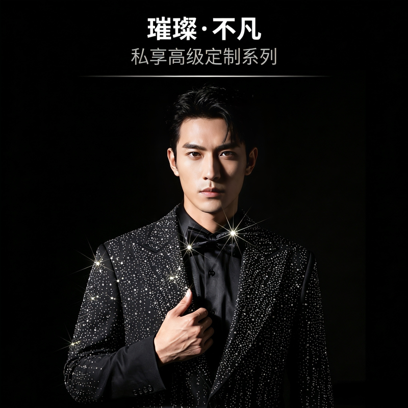 High-End Heavy-Duty Shiny Rhinestone Suit Set for Men, Slim Fit Banquet Attire, Business Host Stage Wedding